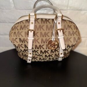 Michael Kors Beige MK Logo Satchel with Cream Trim